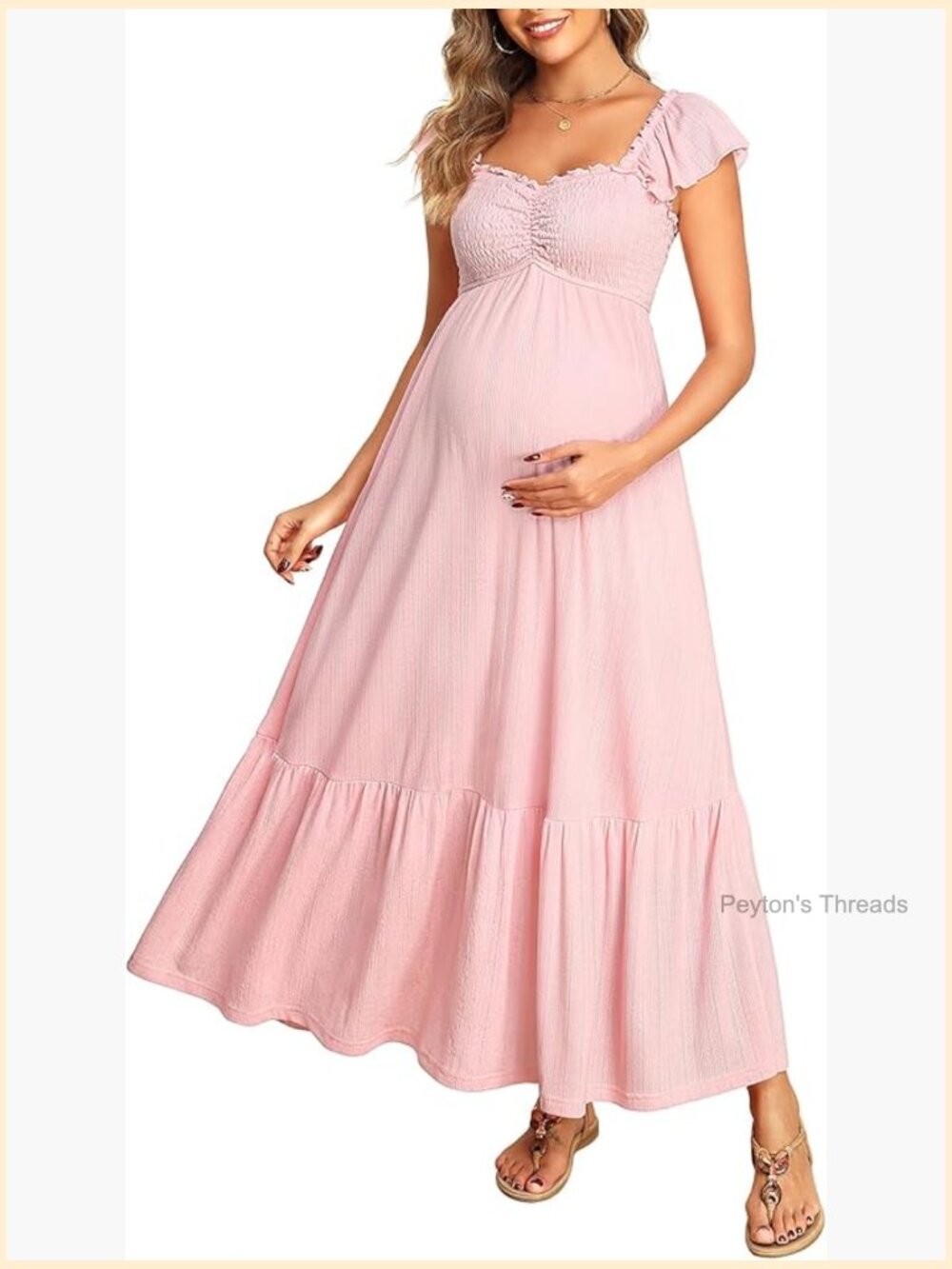 Maternity Photoshoot Maxi Dress - Smocked Textured Baby Shower Dress